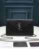 Saint Laurent Chain-strap YSL-plaque grained-leather wallet