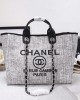 CHANEL Woven Straw Raffia Striped Medium Deauville Tote