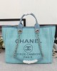 CHANEL Woven Straw Raffia Striped Medium Deauville Tote