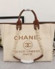 CHANEL Woven Straw Raffia Striped Medium Deauville Tote