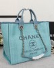 CHANEL Woven Straw Raffia Striped Medium Deauville Tote