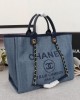 CHANEL Woven Straw Raffia Striped Medium Deauville Tote