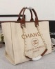 CHANEL Woven Straw Raffia Striped Medium Deauville Tote