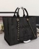 CHANEL Woven Straw Raffia Striped Medium Deauville Tote