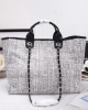 CHANEL Woven Straw Raffia Striped Medium Deauville Tote