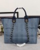 CHANEL Woven Straw Raffia Striped Medium Deauville Tote