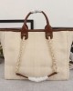 CHANEL Woven Straw Raffia Striped Medium Deauville Tote