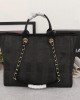 CHANEL Woven Straw Raffia Striped Medium Deauville Tote