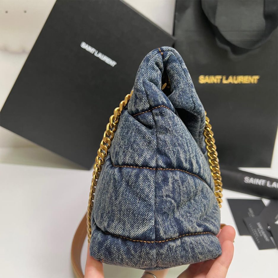 YSL PUFFER SMALL IN SUEDE AND DENIM