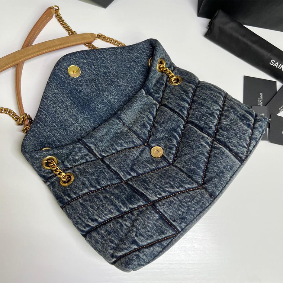 YSL PUFFER SMALL IN SUEDE AND DENIM