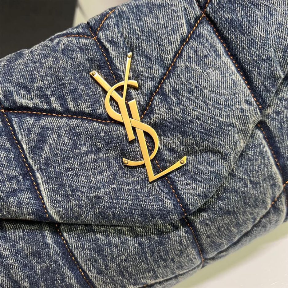 YSL PUFFER SMALL IN SUEDE AND DENIM